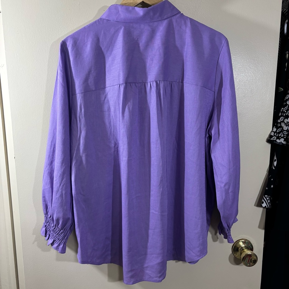 FOXCROFT Women’s Easy Care Linen Button Down Shirt Size XL Amethyst Purple NEW - Picture 6 of 6